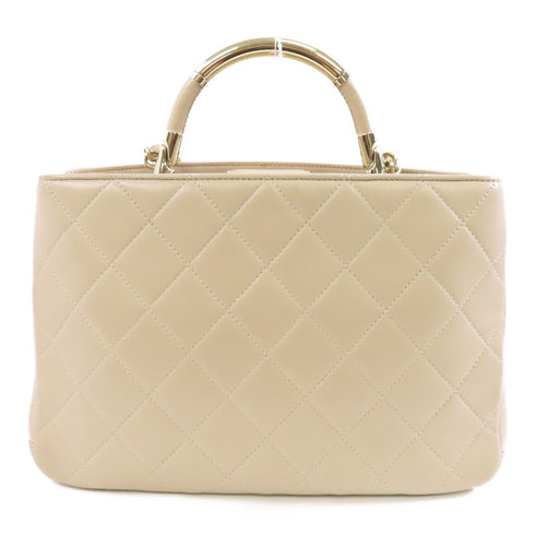 CHANEL Quilted CC GHW 2 Way Shoulder Bag Handbag Leather Beige