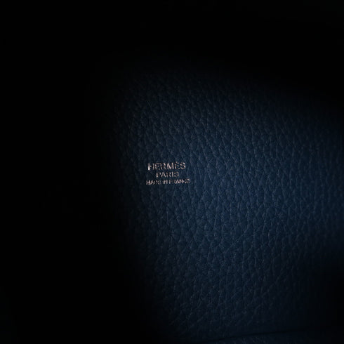HERMES PHW Picotin PM Hand Bag/Bucket Tote Bag Clemence Leather Cobalt