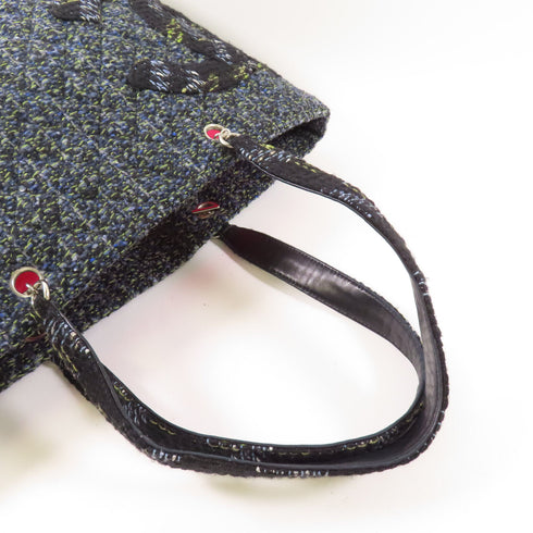 CHANEL CC SHW Cambon Tweed Tote Bag Shoulder Bag Black Blue