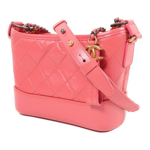CHANEL CC Gabrielle Chain Shoulder Bag Calfskin Leather Pink