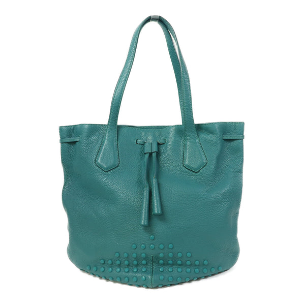 Tods Shoulder Tote Bag Calfskin Leather Green