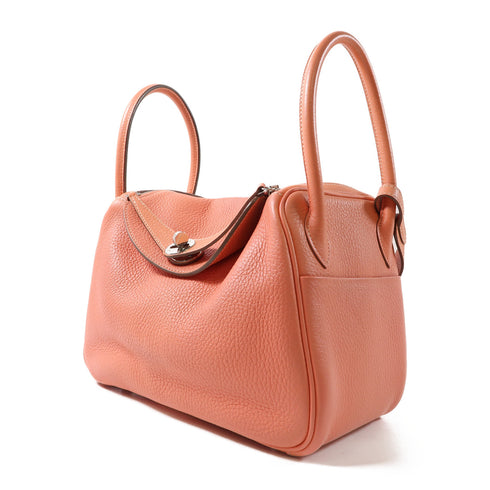 HERMES PHW Lindy 26 2 Way Bag Clemence Leather Pink Orange