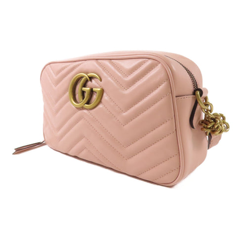GUCCI GHW GG Marmont Shoulder Bag 447632 Calfskin Leather Pink