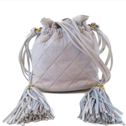 CHANEL Quilted CC GHW Vintage Bucket Bag Shoulder Crossbody Bag Lambskin Gray