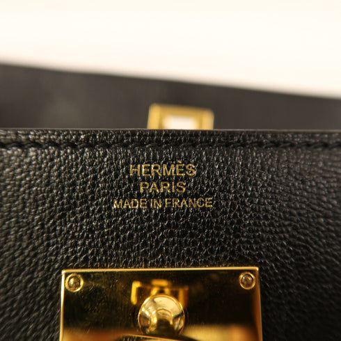HERMES GHW Kelly To Go Shoulder Bag Chevre Leather Noir