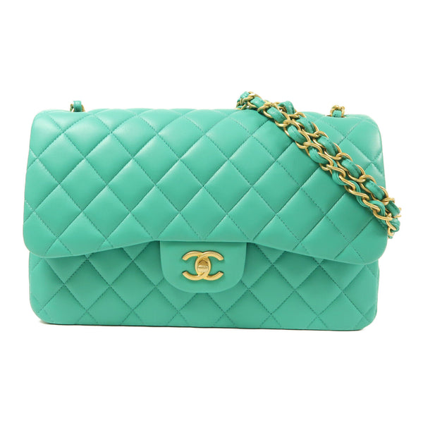 CHANEL CC GHW Large Classic Chain Shoulder Bag Lambskin Leather Green