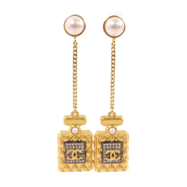 CHANEL CC GHW Coco Chanel Earrings A20/A Metal PVC Rhinestones White Black