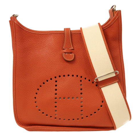 HERMES PHW Evelyne PM Shoulder Bag Clemence Leather Sanguine