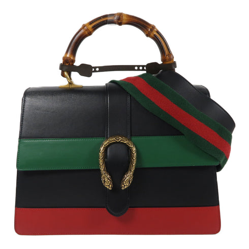 GUCCI GG GHW 2 Way Shoulder Bag Handbag 421999 Calfskin Leather Black Red Green