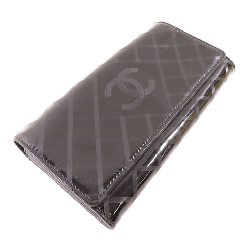 CHANEL CC SHW Long Wallet Patent Leather Black