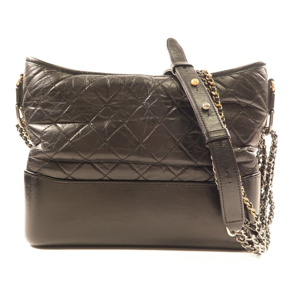 CHANEL CC Gabrielle L Chain Shoulder Bag Calfskin Leather Black