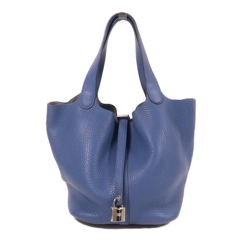 HERMES PHW Picotin MM Hand Bag/Bucket Tote Bag Clemence Leather Colvert