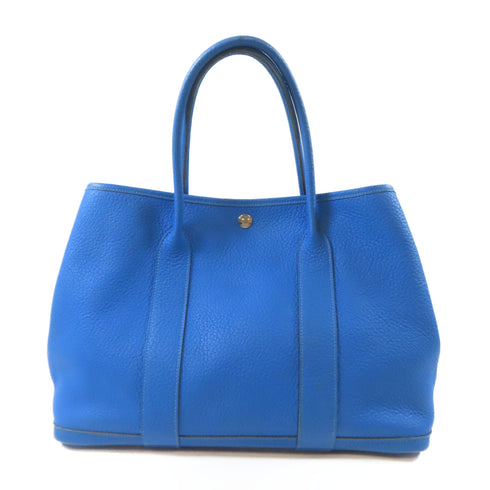 HERMES PHW Garden Party PM Tote Bag Shoulder Handbag Negonda Blue