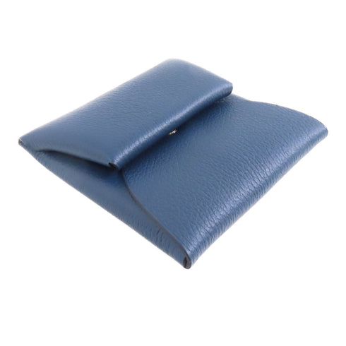 HERMES PHW Bastia Coin Case Purse Chevre Leather Bleu Zanzibar Bleu de Prusse