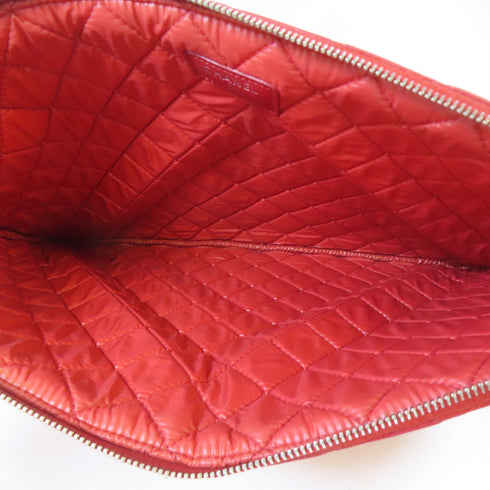 CHANEL Quilted CC SHW Pouch Clutch Bag Lambskin Leather Red