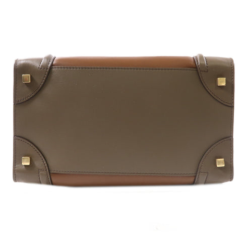 CELINE GHW Mini Luggage Tote Shoulder Bag W-MM-0172 Calfskin Leather Brown Navy