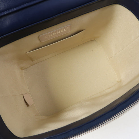 CHANEL CC SHW Chain Shoulder Bag Lambskin Leather/Rattan Blue