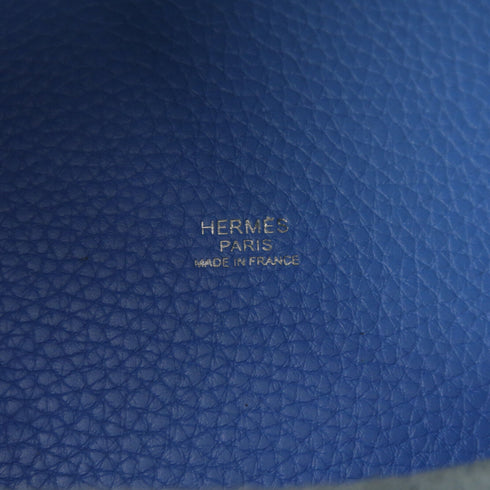HERMES PHW Picotin MM Handbag Clemence Leather Blue v1
