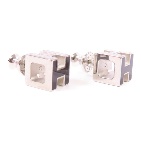 HERMES PHW Cage H Earrings Metal Silver/Black