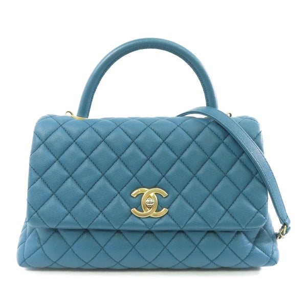 CHANEL Quilted CC GHW Coco Handle Medium 2way Shoulder Bag Caviar Leather