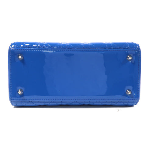 Christian Dior CD SHW Lady Dior Handbag Patent Leather Blue