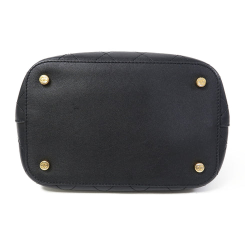 CHANEL Quilted CC GHW Chain Shoulder Bucket Bag Calfskin Leather Black