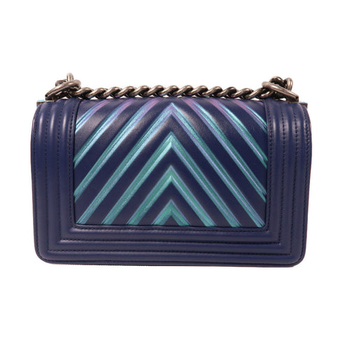 CHANEL CC SHW Boy 20 Chain Shoulder Bag Calfskin Leather Blue