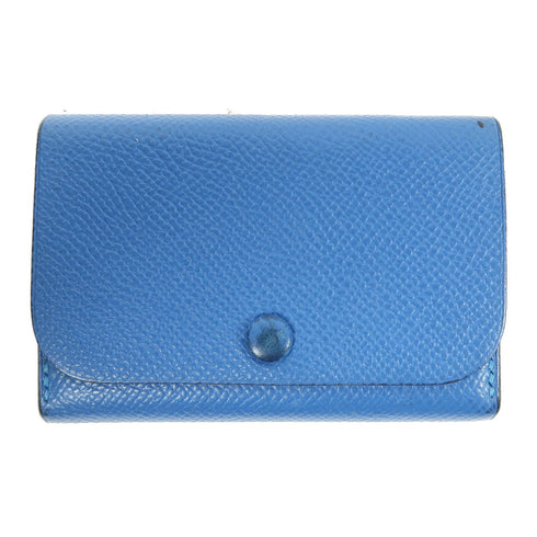HERMES PHW Card Case Leather Blue