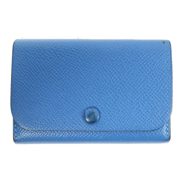 HERMES PHW Card Case Leather Blue