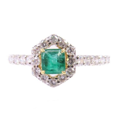 FINE JEWELRY 0.28ct Emerald 0.48ct Diamond Ring 18K White Gold US#6.75