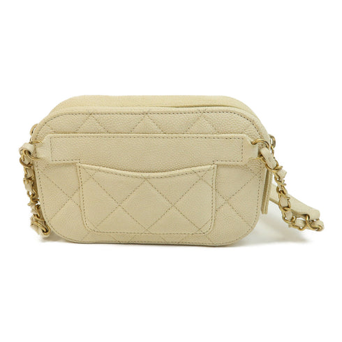 CHANEL Quilted CC GHW Shoulder Bag Chain Calfskin Leather White