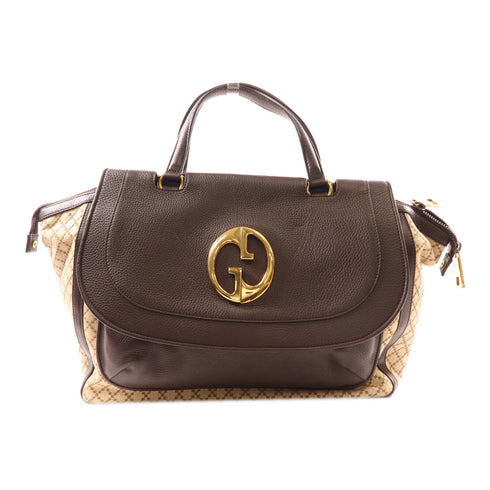GUCCI GG GHW Double G Boston Bag Handbag 251813 Canvas Leather Brown