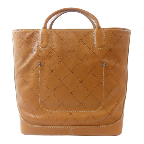 CHANEL Quilted CC 2 Way Shoulder Handbag Calfskin Leather Brown