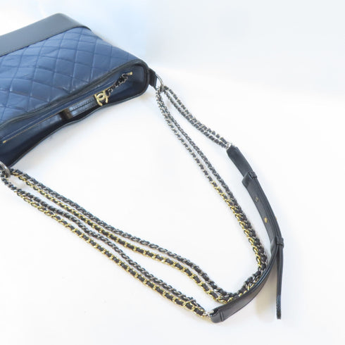 CHANEL Quilted CC Gabrielle Chain Shoulder Bag Calfskin Navy Black