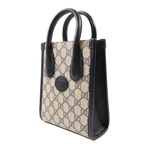 GUCCI GG SHW Mini Tote Bag With Interlocking G 671623 PVC Coated Canvas Black