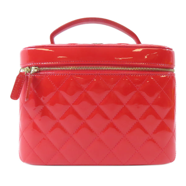 CHANEL Quilted CC GHW Vanity Handbag Cosmetic Pouch Patent Leather Red