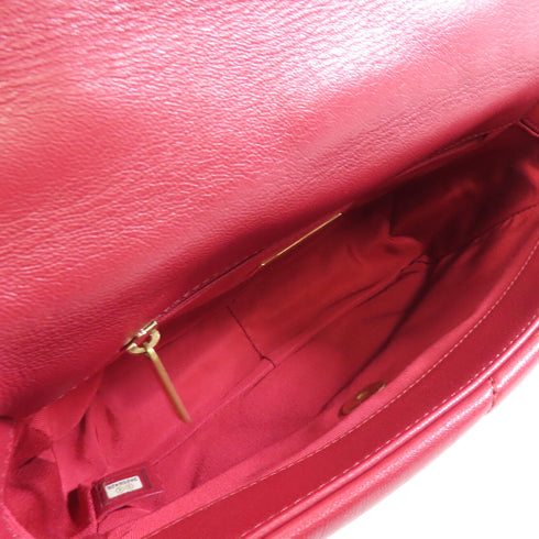 CHANEL Quilted CC GHW C19 Chain Shoulder Bag Lambskin Leather Red