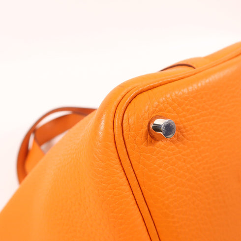 HERMES PHW Picotin PM Hand Bag/Bucket Tote Bag Clemence Leather Orange