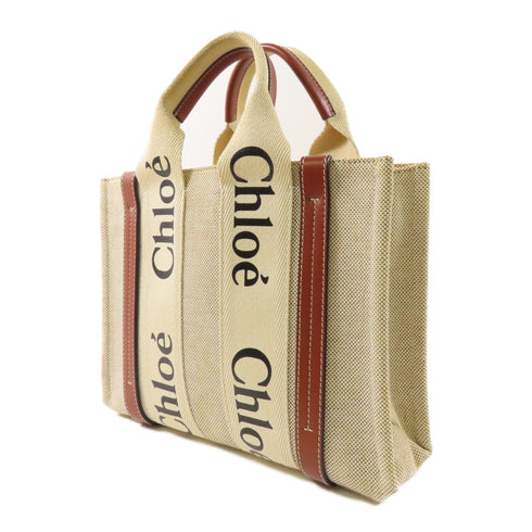 Chloe Mini Woody Handbag Canvas Beige Brown