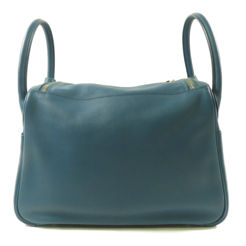 HERMES PHW Lindy 30 2 Way Shoulder Bag Swift Leather Bleu Agate