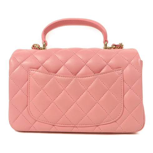 CHANEL CC GHW Mini Flap bag with Top Handle 2 Way Bag Lambskin Leather Pink