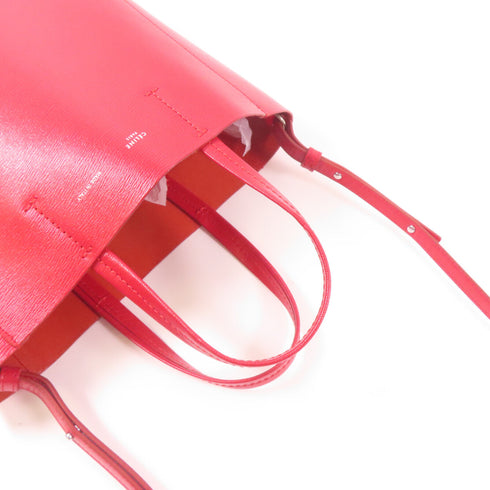 CELINE SHW Cabas Bag 2 Way Shoulder Bag Handbag Calfskin Leather Red