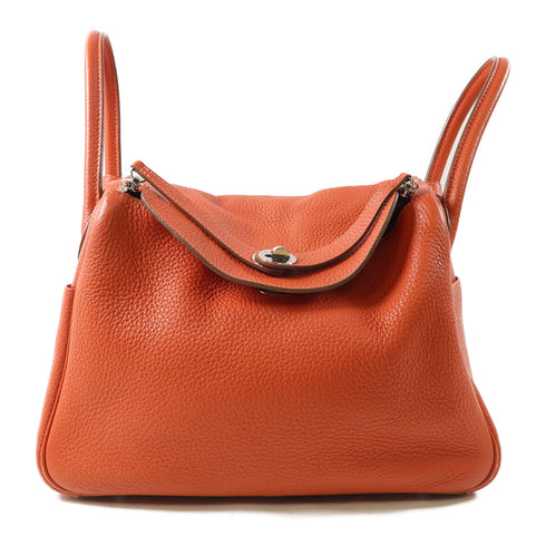 HERMES PHW Lindy 30 2 Way Shoulder Bag Taurillon Clemence Leather Orange