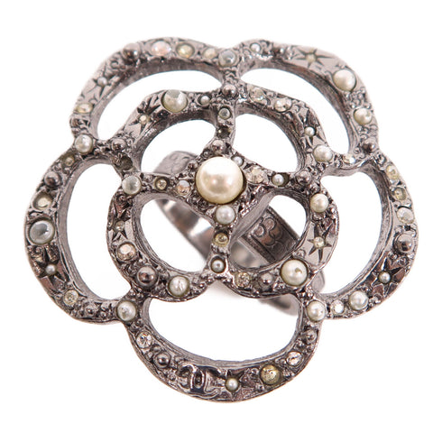 CHANEL CC Ring US#7.75 Metal Silver