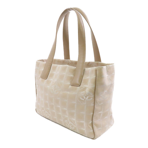 CHANEL CC GHW New Travel Line Tote Bag Handbag Nylon Beige