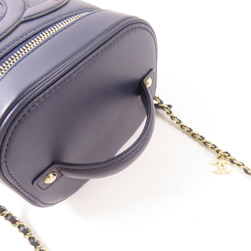 CHANEL CC GHW Vanity Case 2 Way Shoulder Bag Lambskin Leather Navy