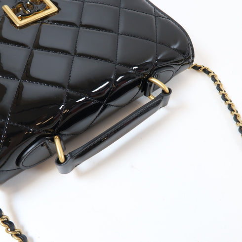 CHANEL Quilted CC GHW Top Handle Flap AS4184 2Way Chain Bag Patent Leather Black