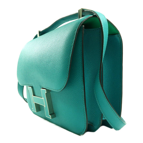 HERMES PHW Constance 24 Shoulder Bag Veau Epsom Leather Bleu Paon Menthe Green