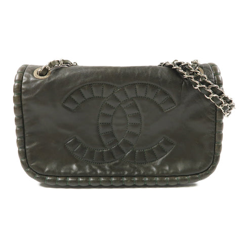 CHANEL CC SHW Chain Shoulder Bag Calfskin Leather Dark Green v1