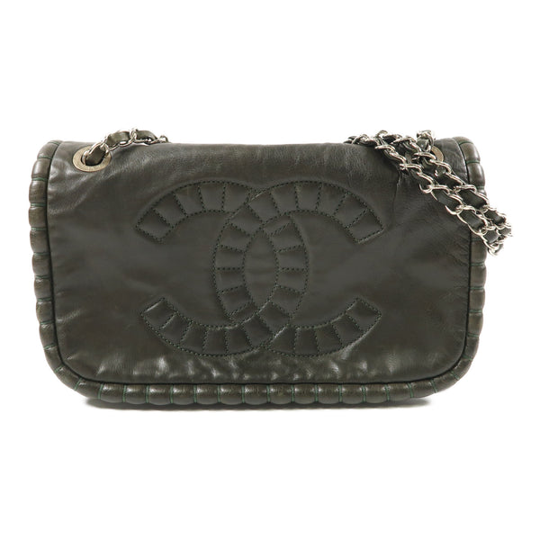 CHANEL CC SHW Chain Shoulder Bag Calfskin Leather Dark Green v1